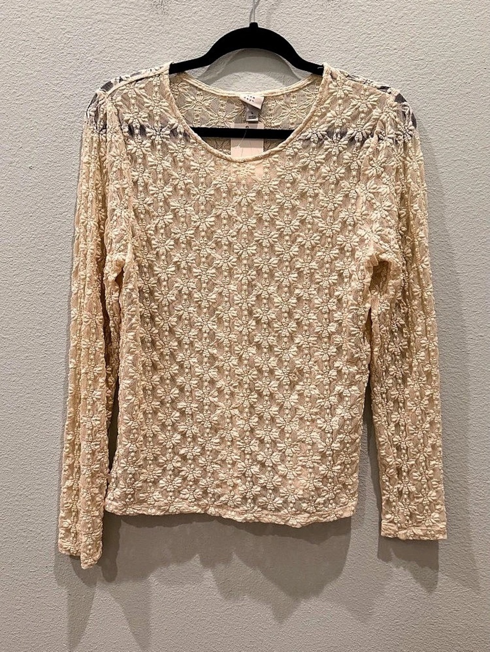NWT a. new day Women's Long Sleeve Lace Top Floral Beige Size L